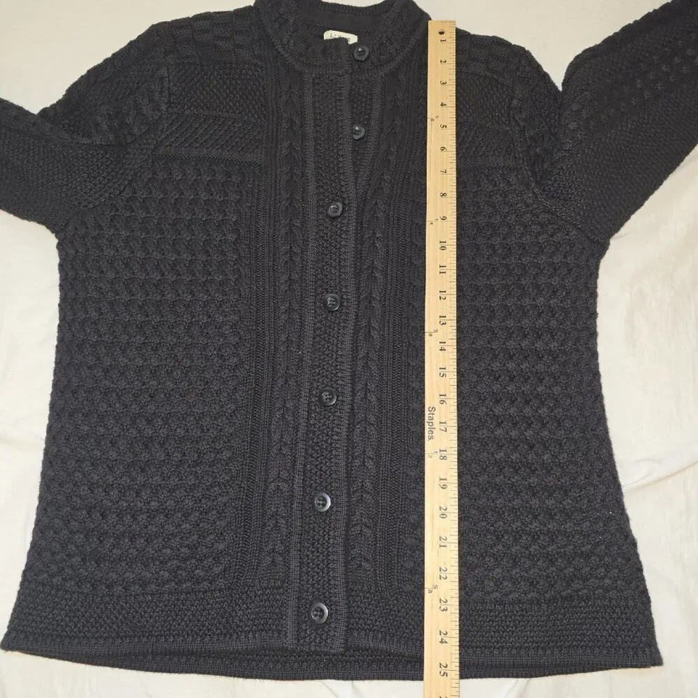 L.L.Bean Women’s L Textured Cable Knit Cotton Button Front Cardigan Black - Picture 9 of 9